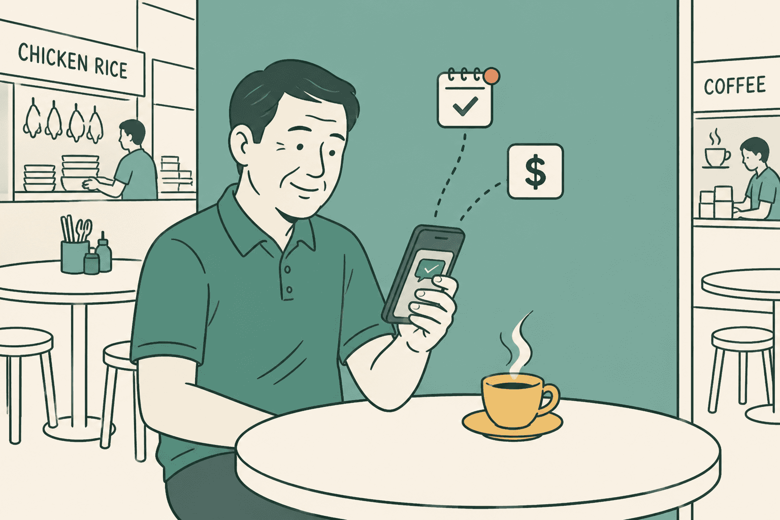 Illustration of a business owner receiving automated notifications on WhatsApp