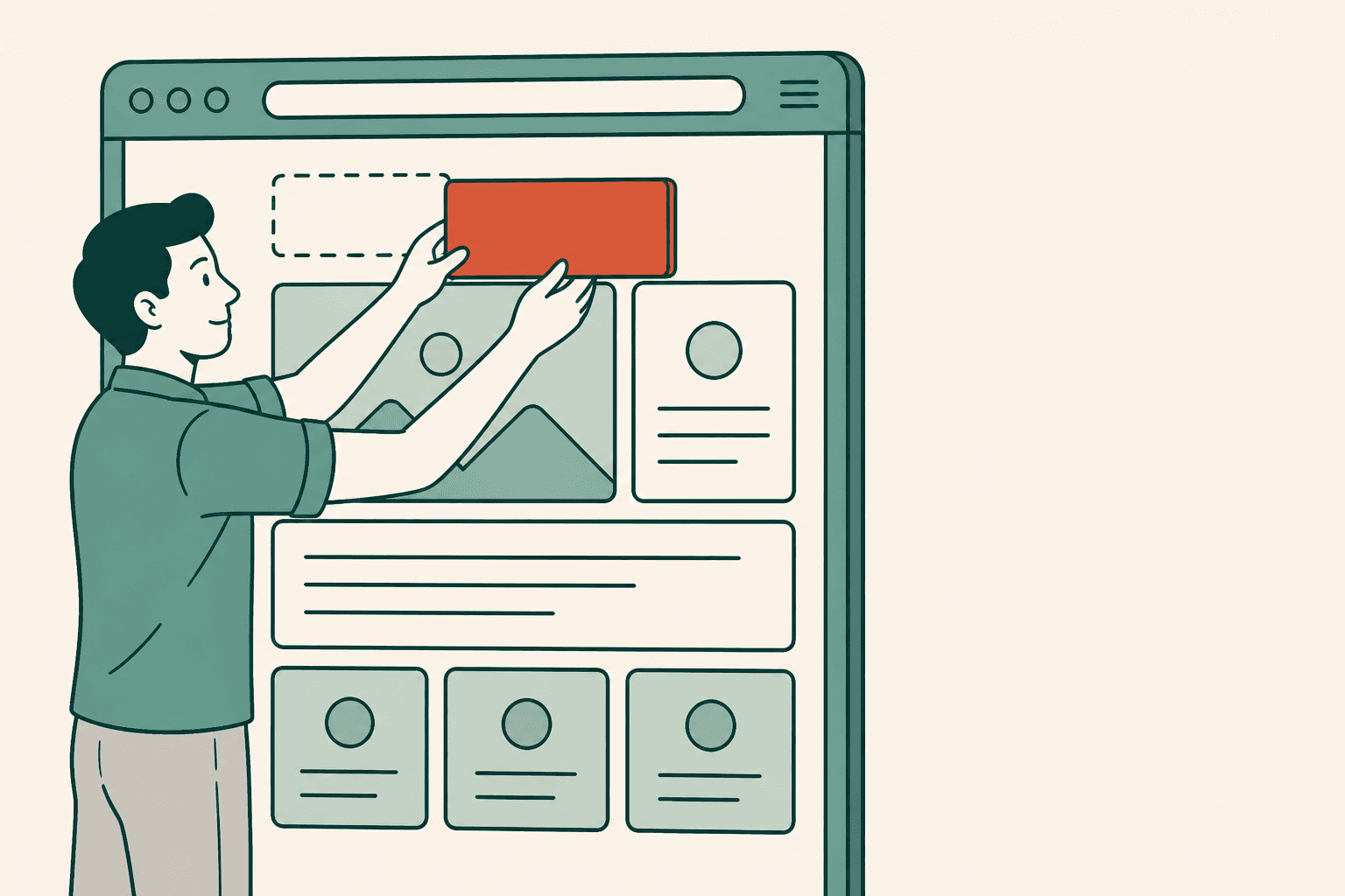 Illustration of a website being built with responsive design on phone and desktop